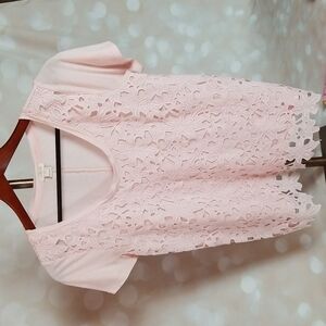 J Crew | Pink Lace Front Knit Top